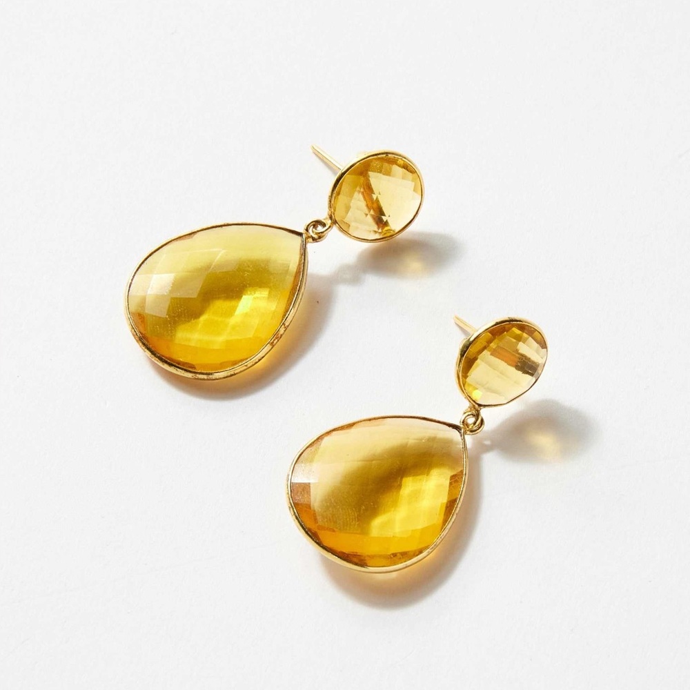 Teardrop Gemstone Citrine Drop Earrings